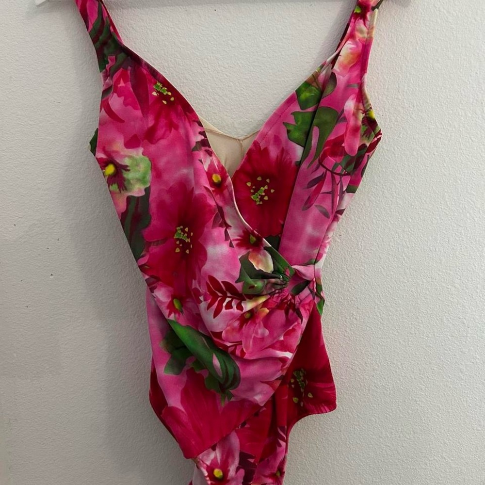 Maxine of Hollywood Pink and Green Floral Swimwear